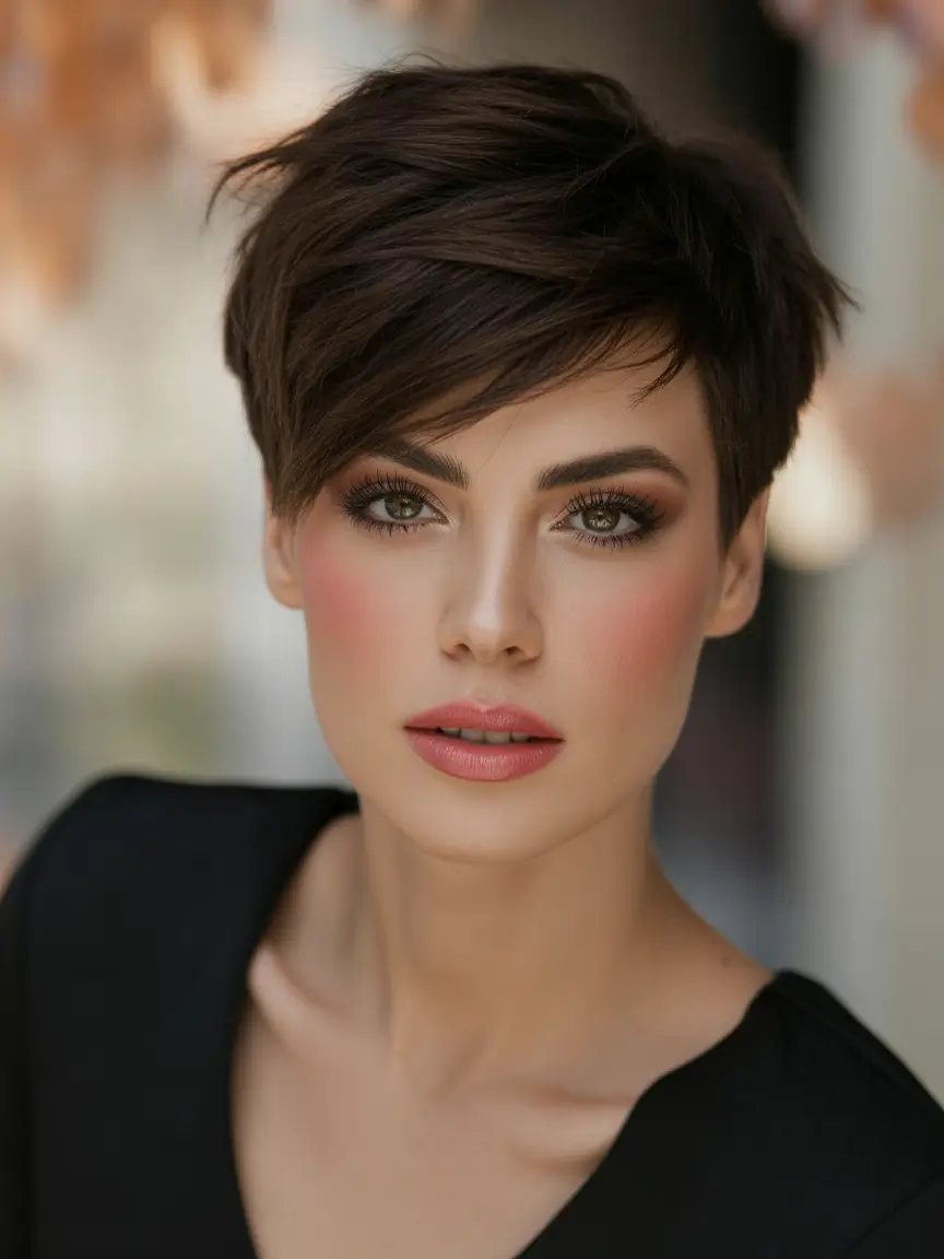 Fall 2025 hairstyle for Short Cuts Deep Chocolate Soft Pixie