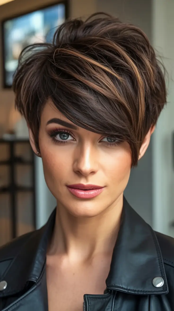 Fall 2025 hairstyle for Short Cuts Textured Pixie with Dimensional Highlights