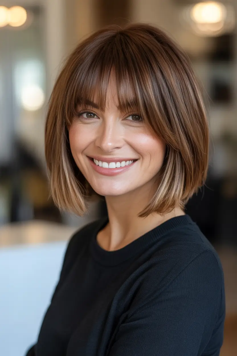 Fall 2025 hairstyle for Short Cuts Blunt Bob with Wispy Bangs