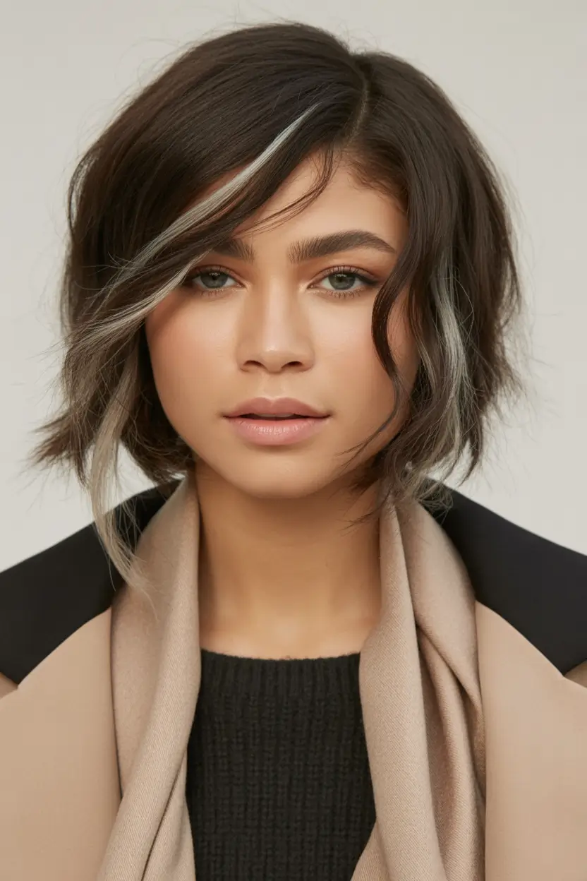 Fall 2025 hairstyle for Short Cuts Layered Bob with Silver Money Piece