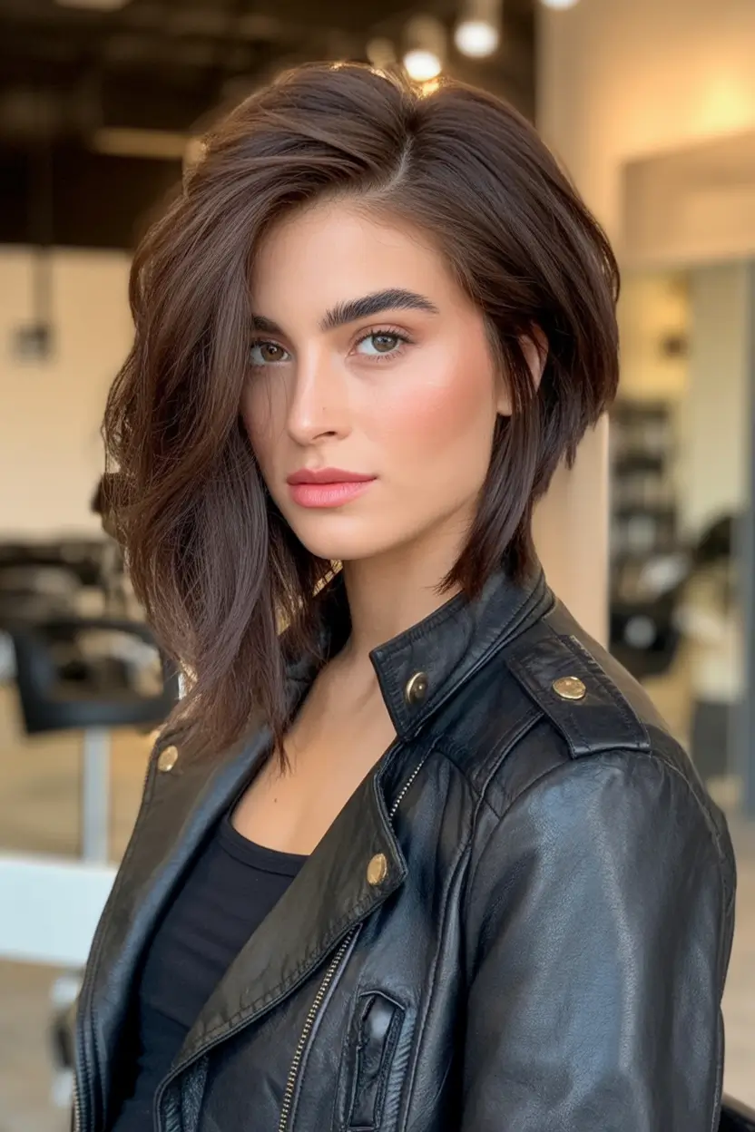 Fall 2025 hairstyle for Short Cuts Long Asymmetrical Gloss Bob
