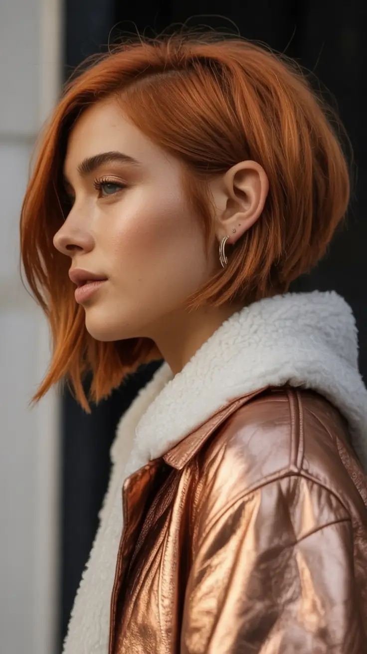 Fall 2025 hairstyle for Short Cuts Copper Spice Angled Bob