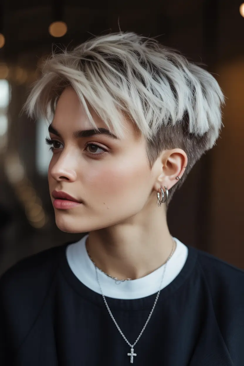 Fall 2025 hairstyle for Short Cuts Choppy Ice Pixie Fade
