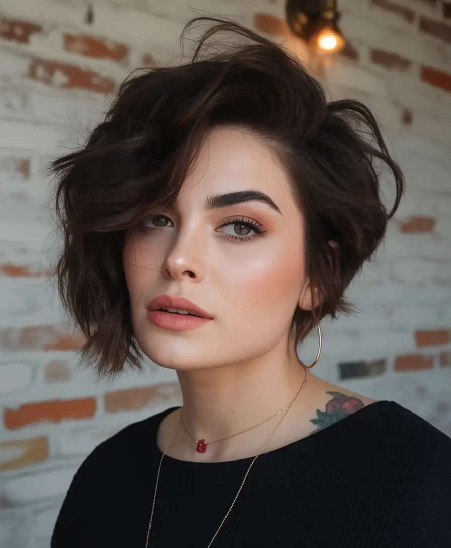 Fall 2025 hairstyle for Short Cuts Textured Tousle with Dark Espresso Depth