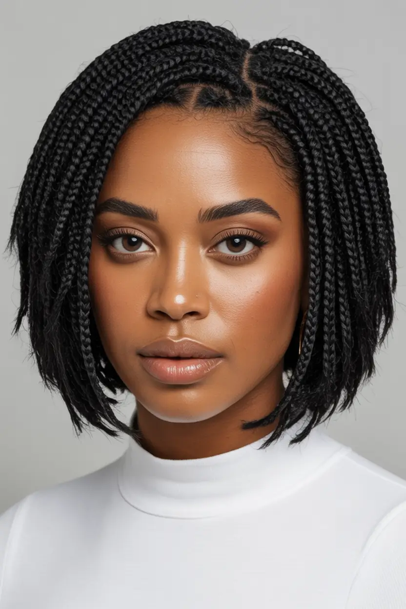 Fall 2025 Hairstyles for Black Women Layered Box Braids With Blunt Bob Energy