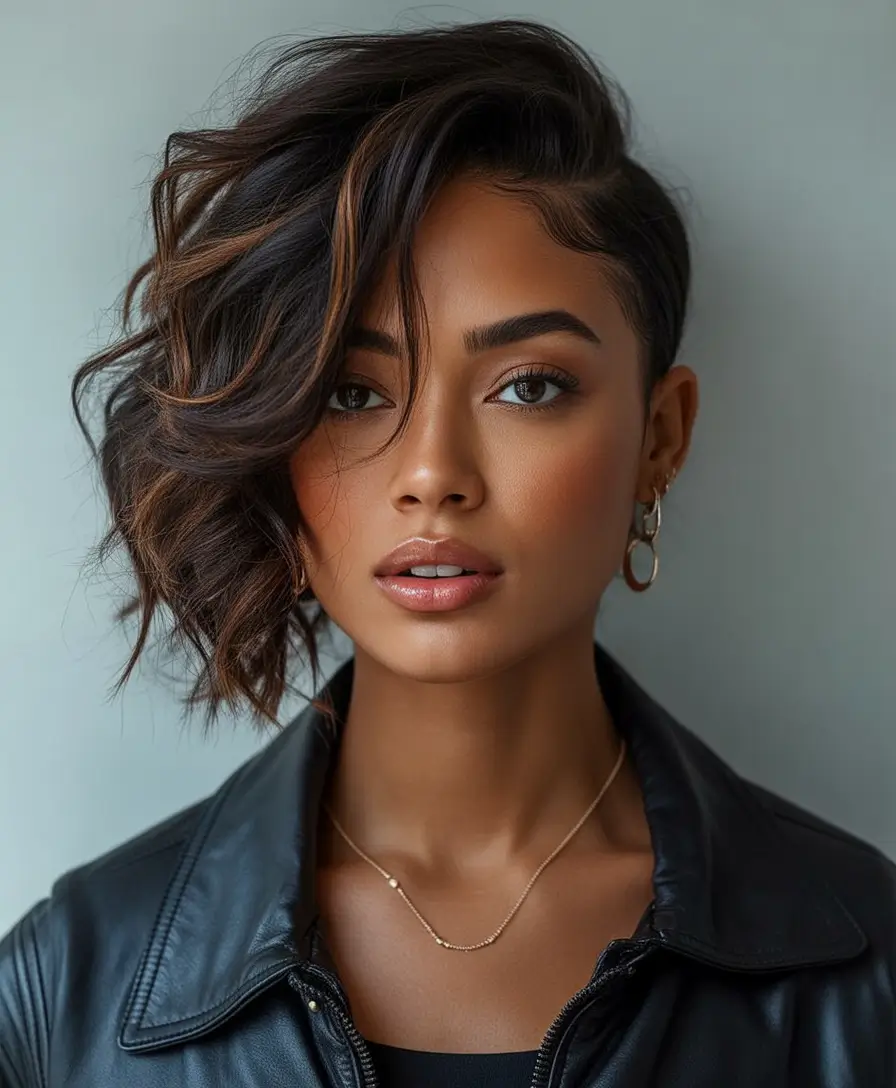 Fall 2025 Hairstyles for Black Women Swept Shaved Side with Voluminous Loose Waves