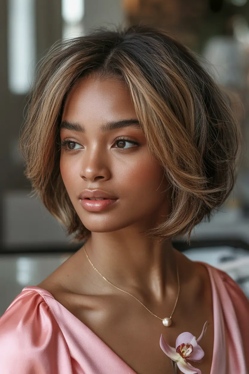 Fall 2025 Hairstyles for Black Women Soft Bob with Honey Blonde Layers