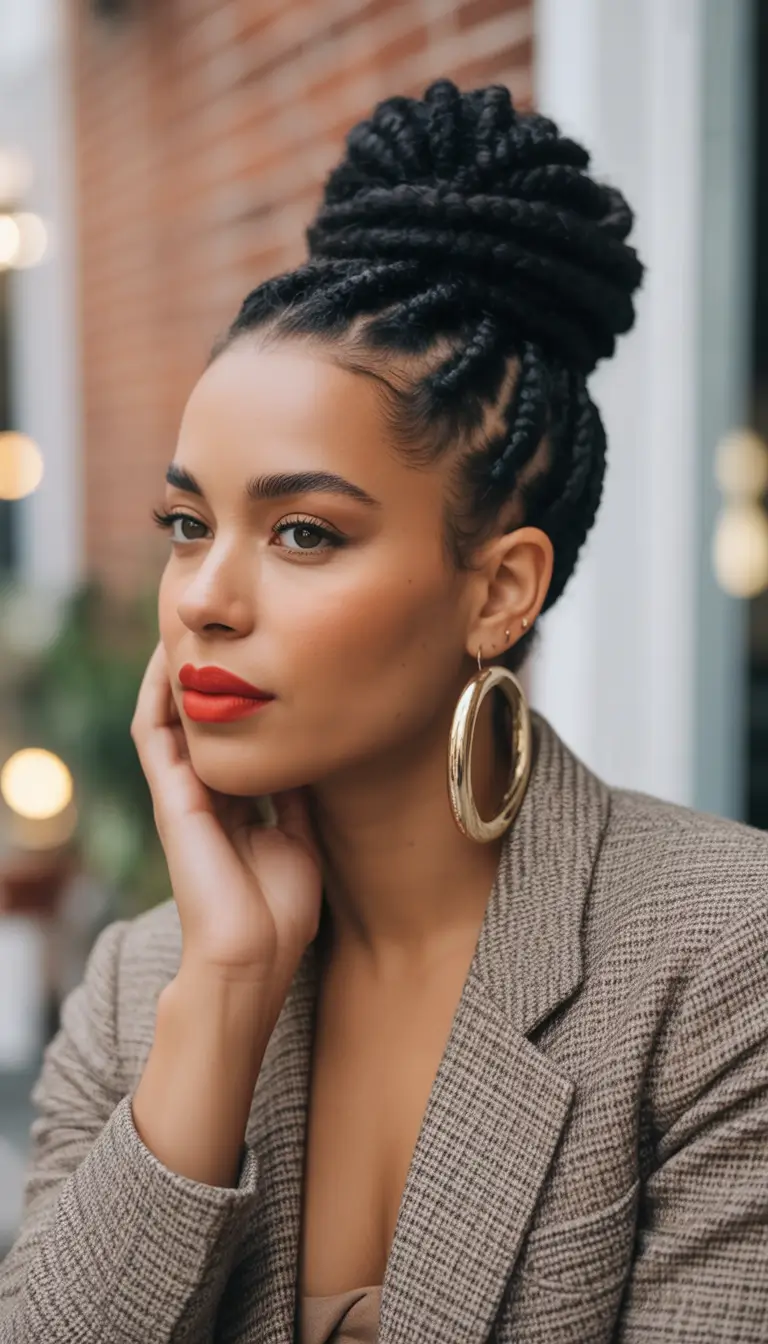 Fall 2025 Hairstyles for Black Women Twisted Crown Bun
