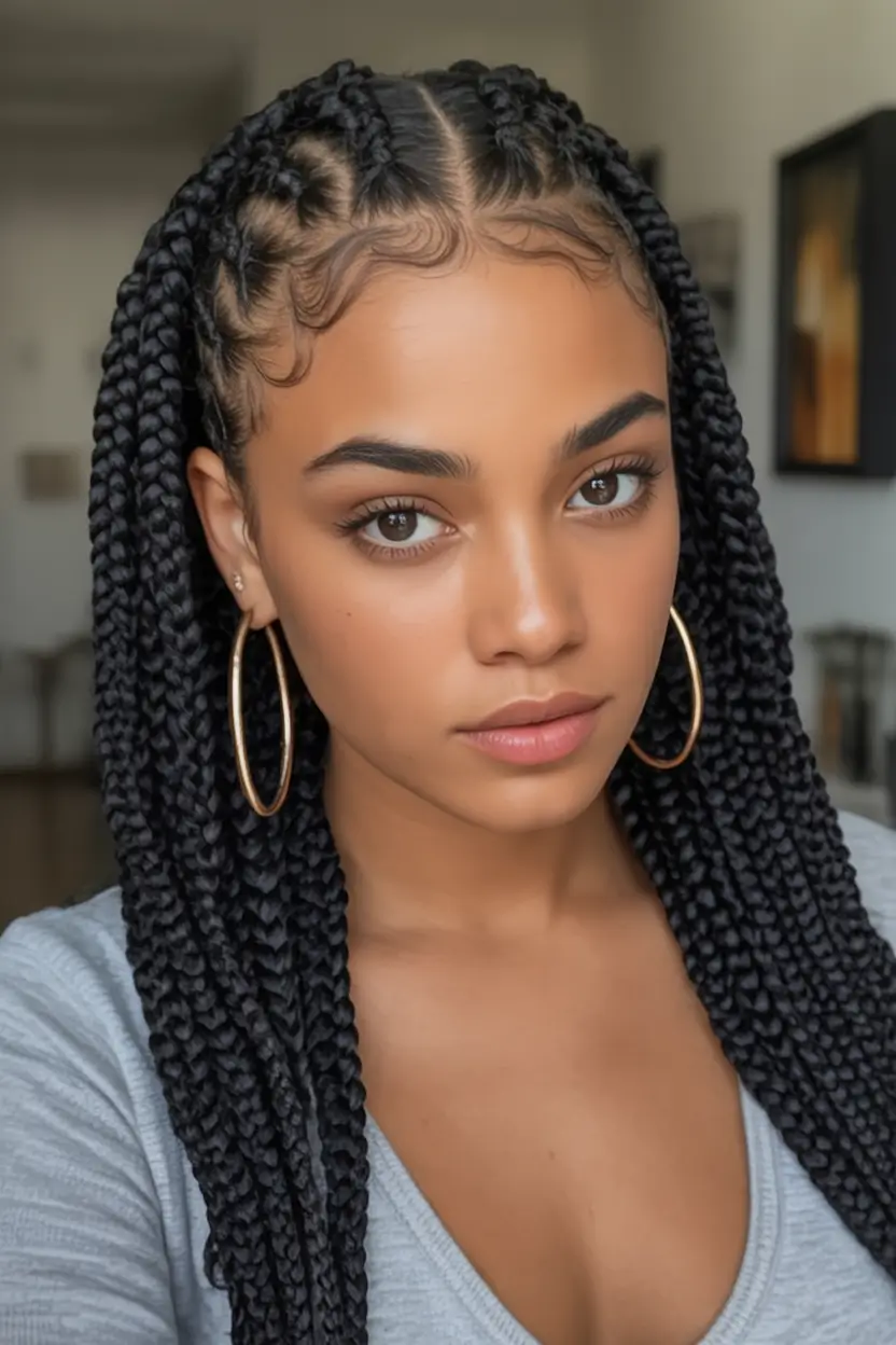 Fall 2025 Hairstyles for Black Women Classic Long Box Braids with Laid Edges