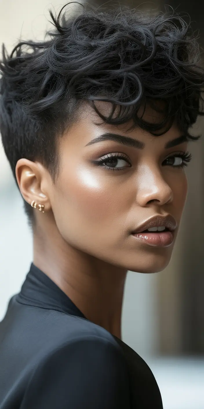 Fall 2025 Hairstyles for Black Women Choppy Pixie with Voluminous Curls