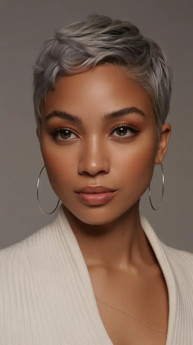 Fall 2025 Hairstyles for Black Women Silver Cropped Waves with Side Flicks