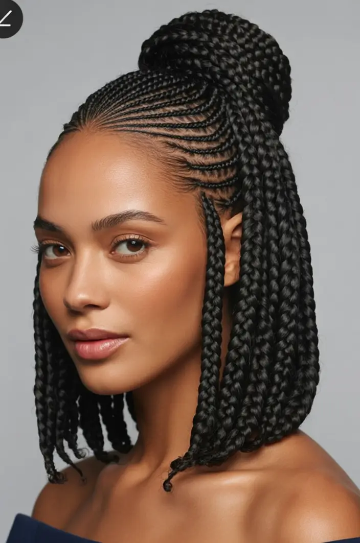 Fall 2025 Hairstyles for Black Women Stacked Braided Ponytail with Precision Cornrows