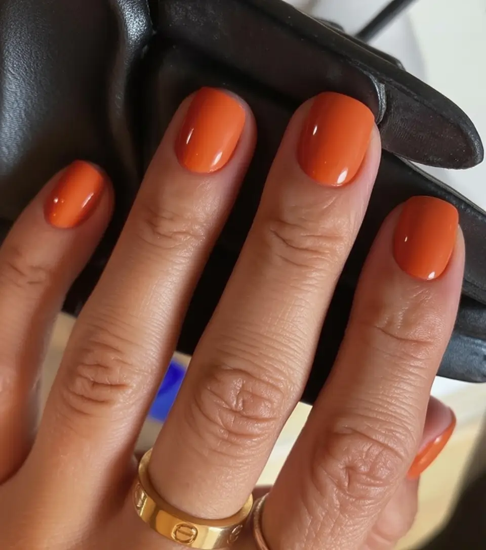 Fall 2025 Season Nail Inspiration Spicy Burnt Orange for Simple Almond Lovers