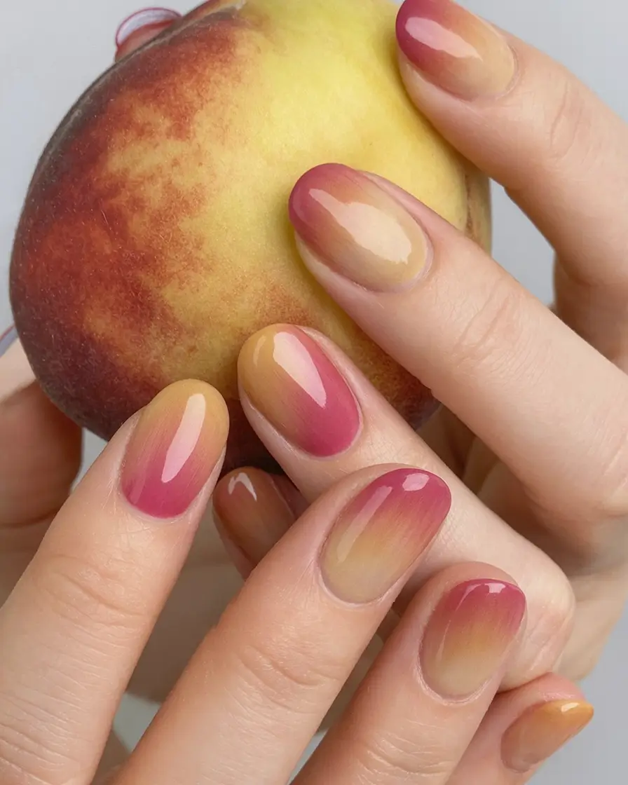 Fall 2025 Season Nail Inspiration Peachy Ombré Glow with a Seasonal Twist