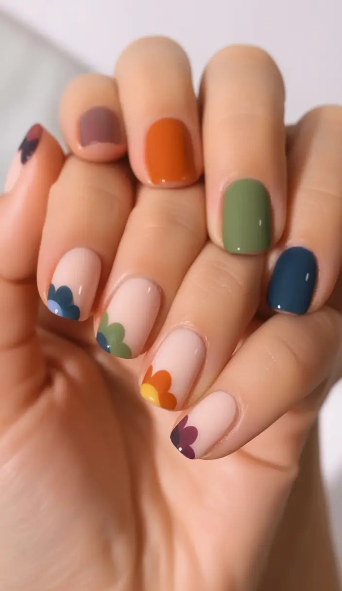 Fall 2025 Season Nail Inspiration Autumn Garden Shorties
