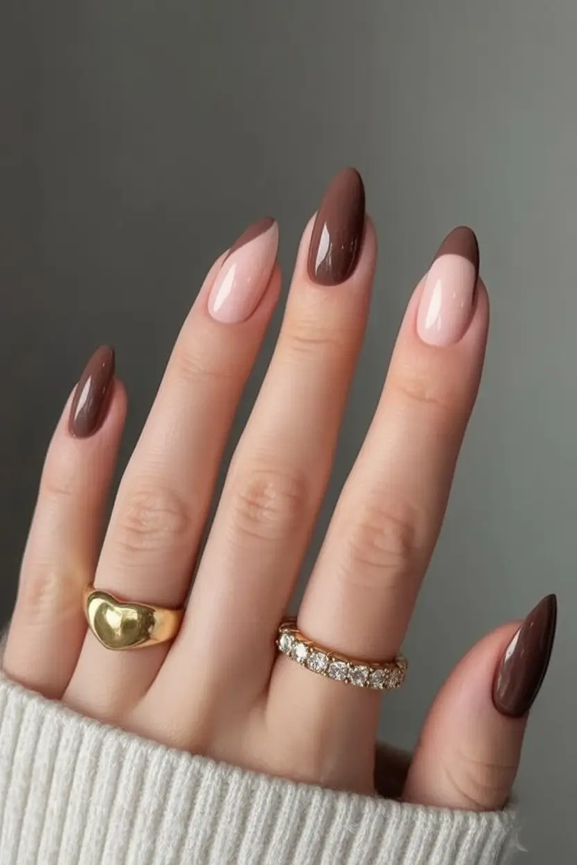 Fall 2025 Season Nail Inspiration Almond French in Deep Chocolate