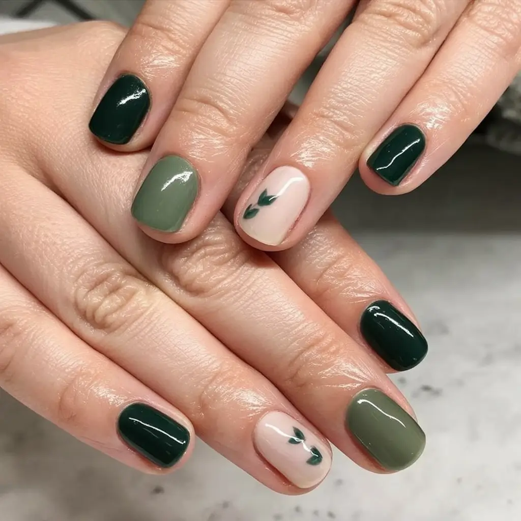 Fall 2025 Season Nail Inspiration Olive Tones and Botanical Simplicity