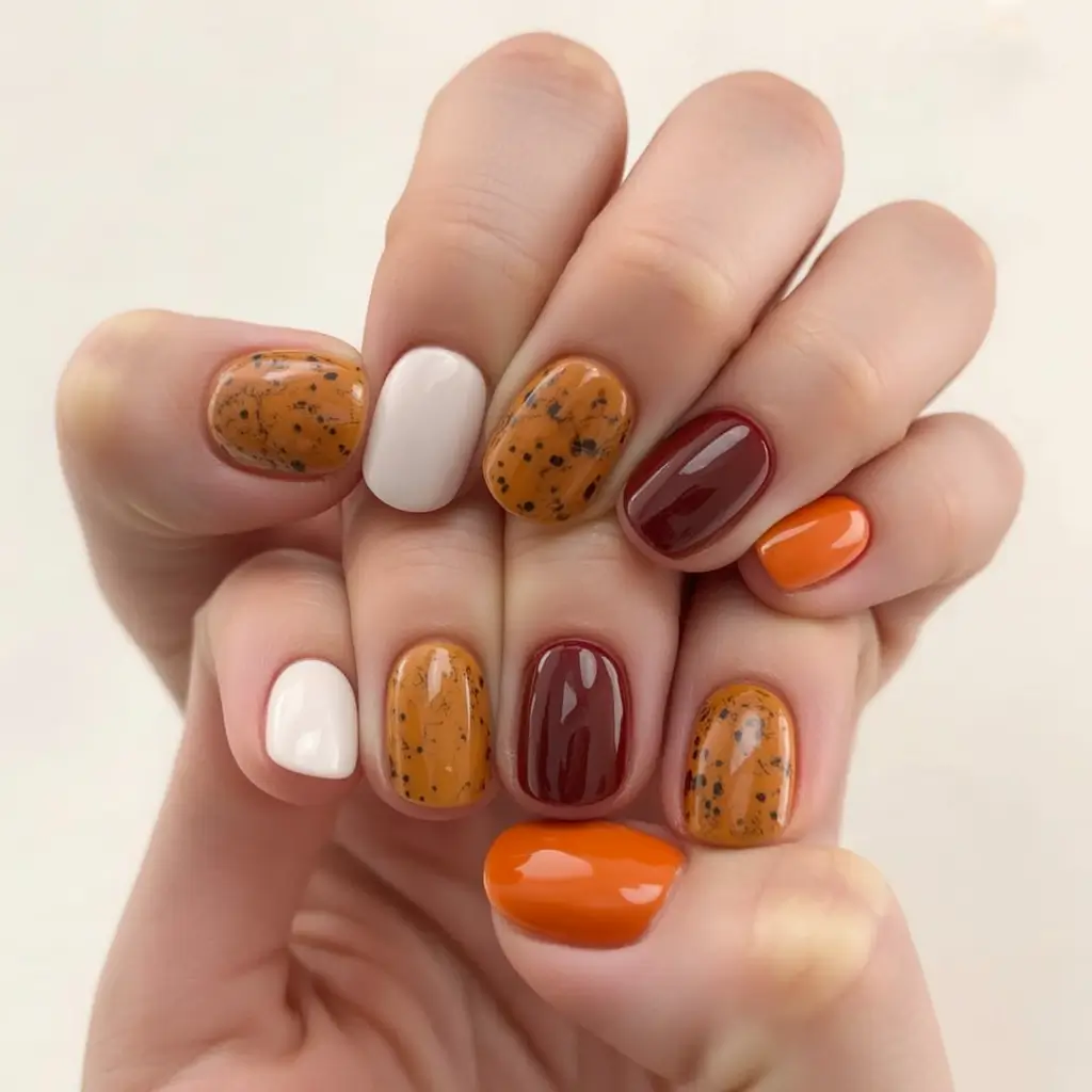 Fall 2025 Season Nail Inspiration Speckled Pumpkin Spice Medley