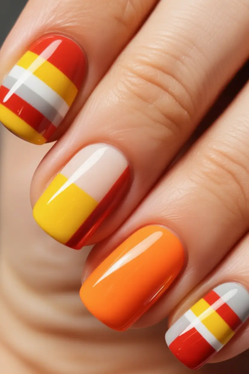 Fall 2025 Season Nail Inspiration Retro Candy Stripe in Warm Tones