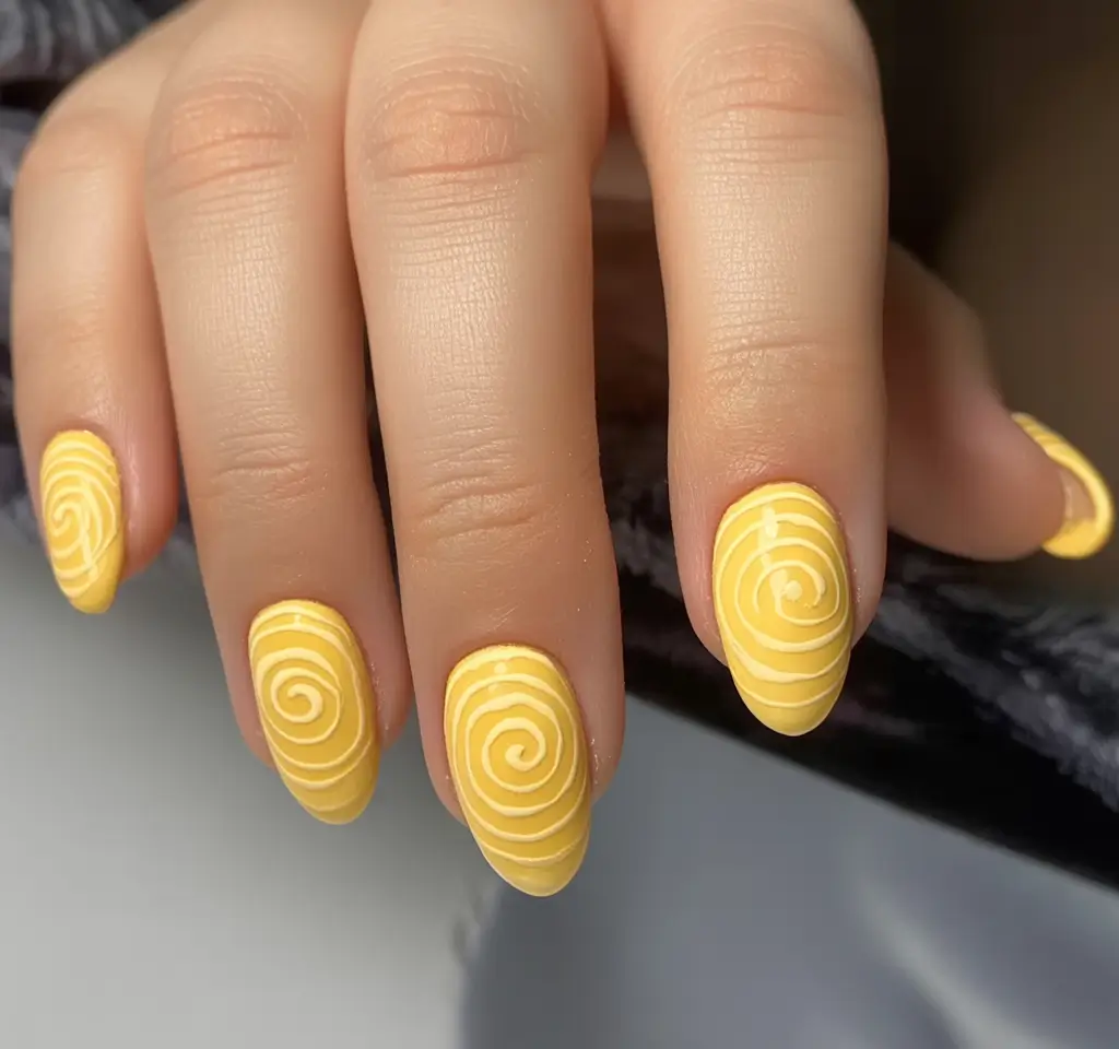 Fall 2025 Season Nail Inspiration Lemon Spiral Whimsy with a Matte Twist