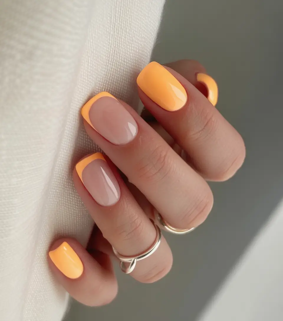 Fall 2025 Season Nail Inspiration Orange Pop French Square