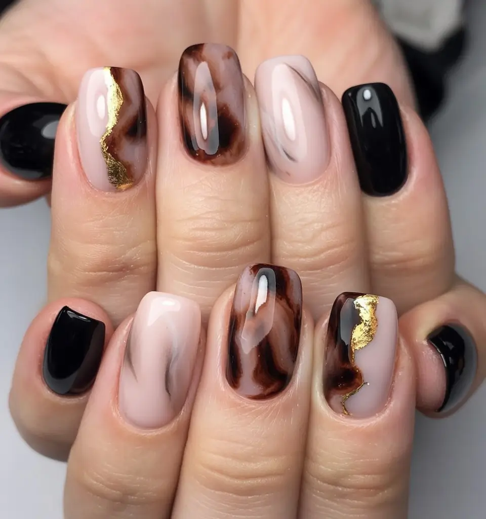 Fall 2025 Season Nail Inspiration Marble & Gold Vein Elegance