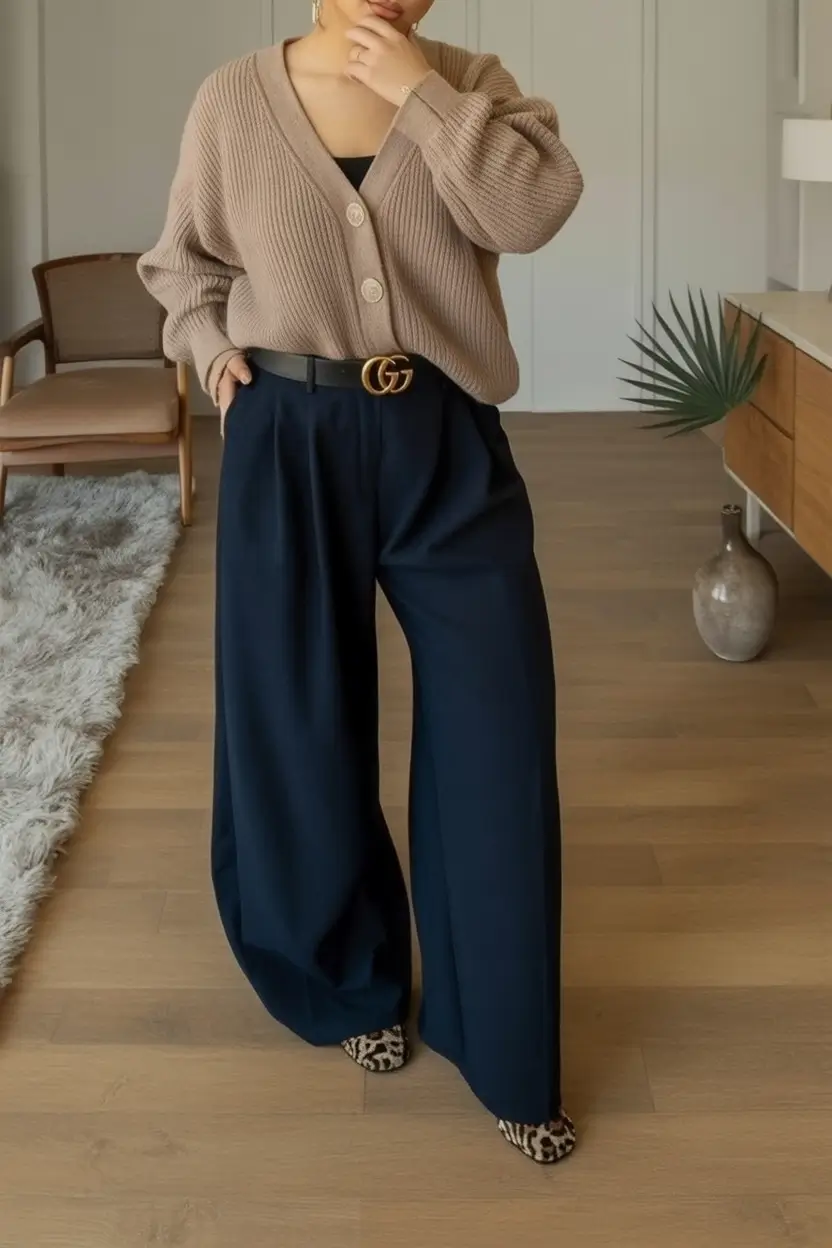 Fall 2025 Style outfits Ideas for Midsize Women Soft Sweater Bold Belt Elevated Casual Comfort