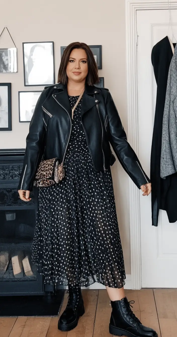 Fall 2025 Style outfits Ideas for Midsize Women Leather and Dots The Modern Edgy Classic