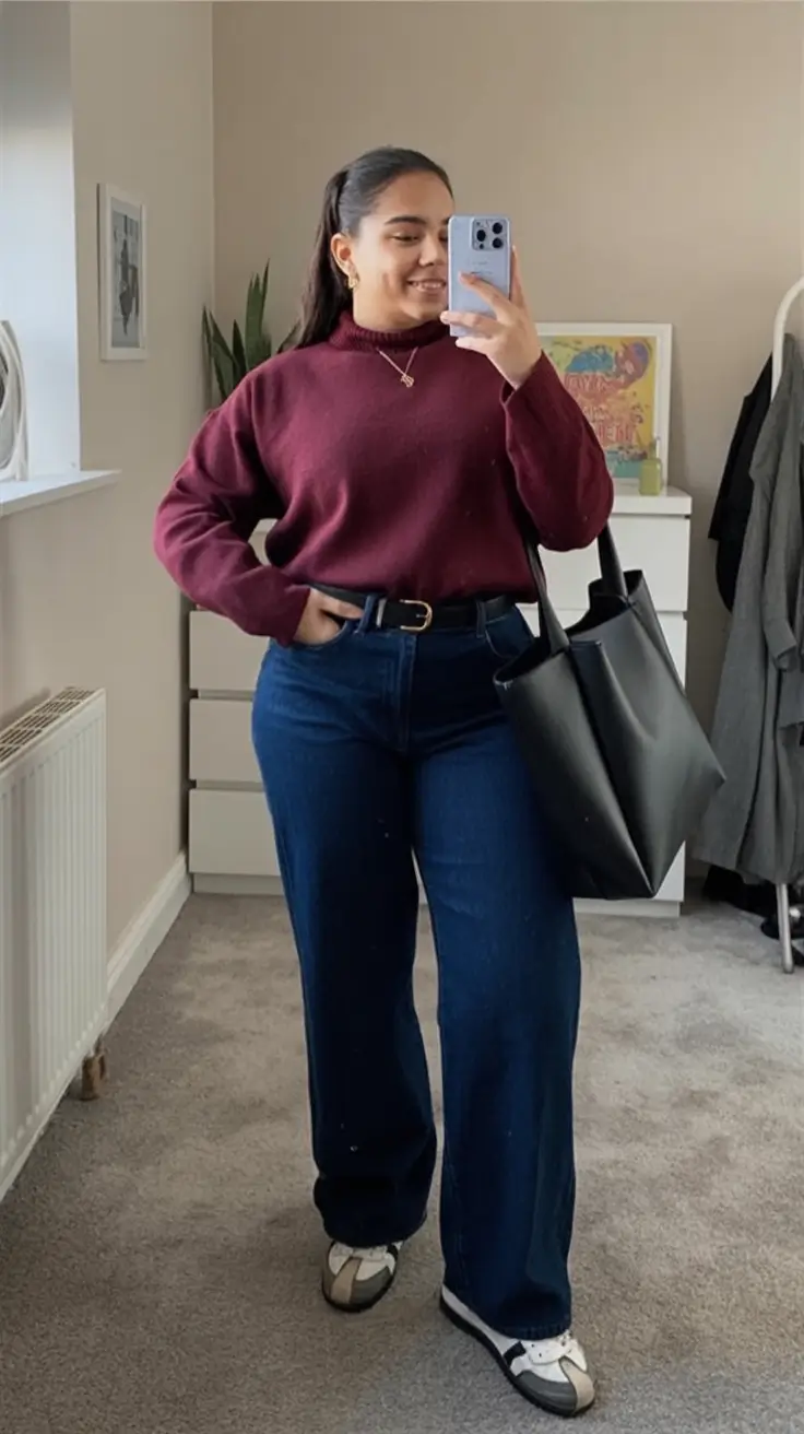 Fall 2025 Style outfits Ideas for Midsize Women Burgundy Basics for a Fall Day On the Go