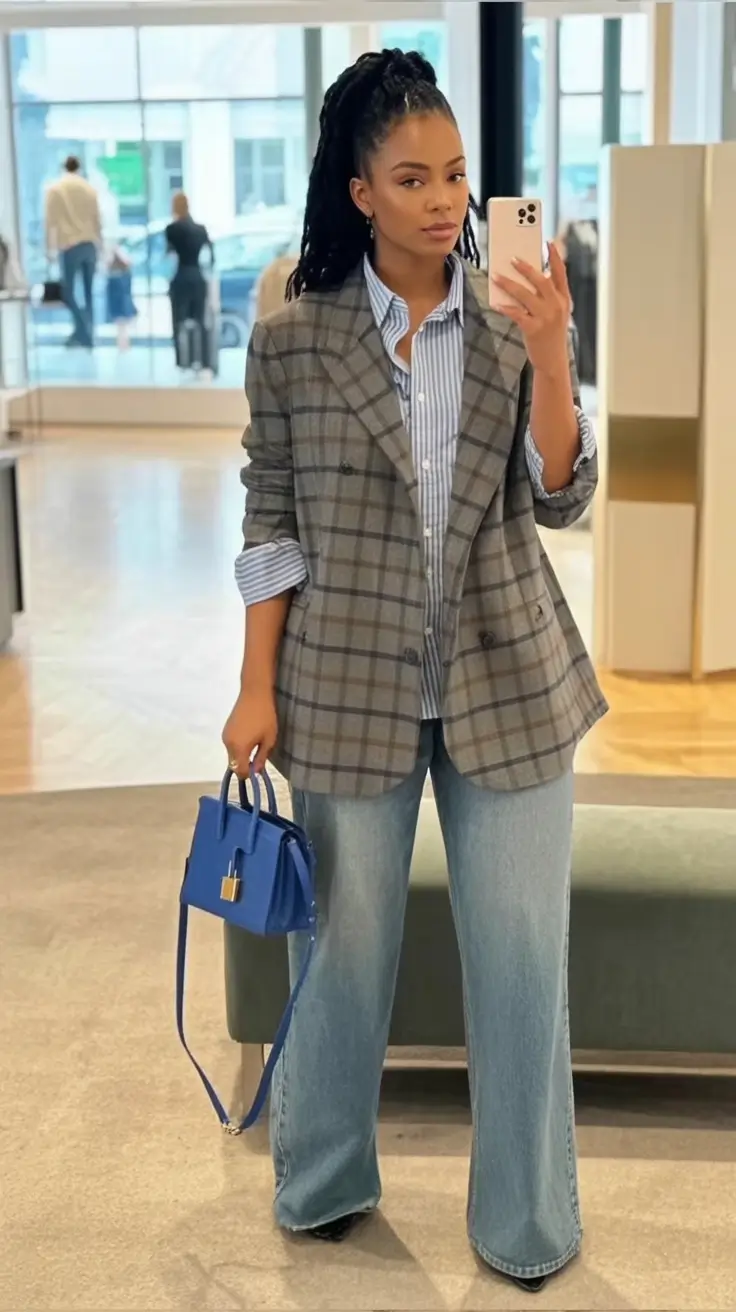 Fall 2025 Style outfits Ideas for Midsize Women Tailored Blazers Meet Relaxed Denim