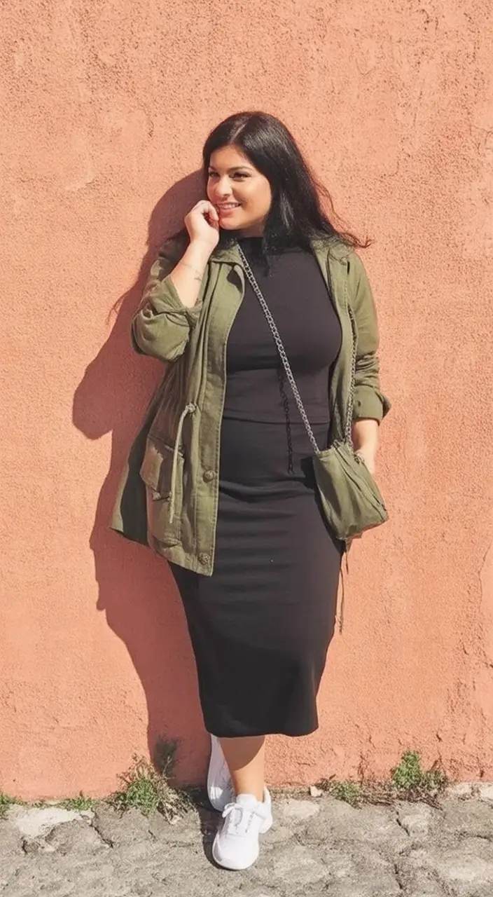 Fall 2025 Style outfits Ideas for Midsize Women Utility Jackets and Body Hugging Knits