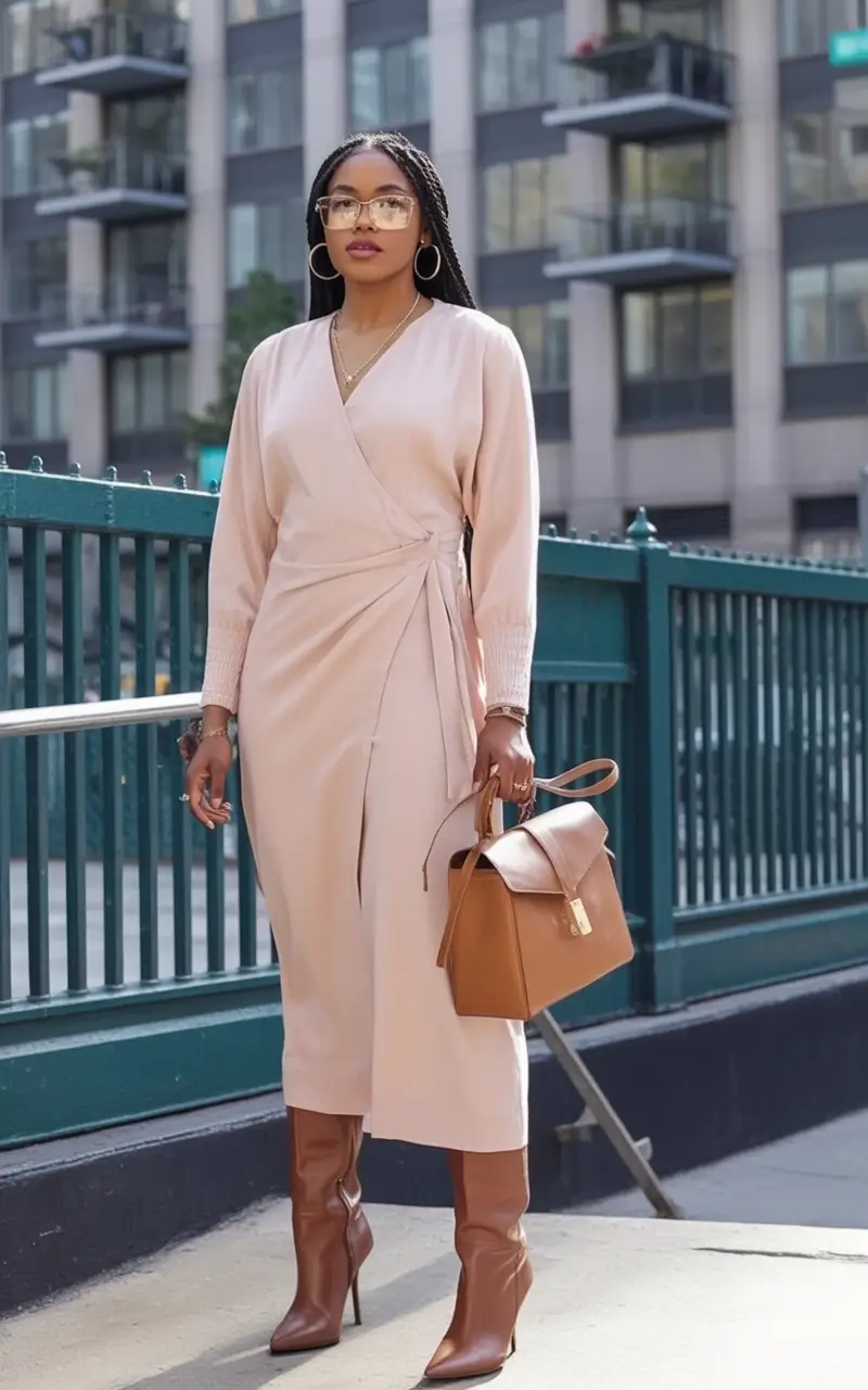 Fall 2025 Style outfits Ideas for Midsize Women Urban Wrap Dress Polish