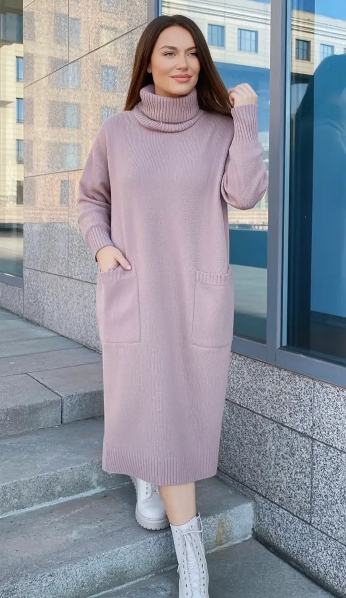 Fall 2025 Style outfits Ideas for Midsize Women Mauve Knit And Lace-Up Boots Combo