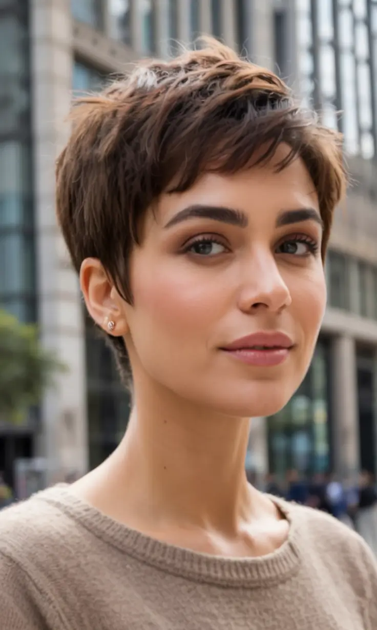 2025 Hair Trends: Fall Cuts That Suit Oval Faces Short Textured Pixie With Warm Brunette Tones