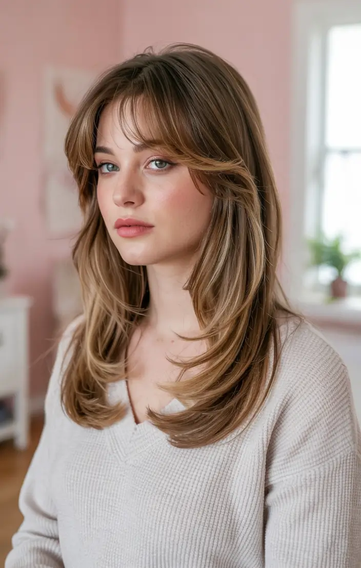 2025 Hair Trends: Fall Cuts That Suit Oval Faces Feathered Face-Framing Layers with Curtain Bangs