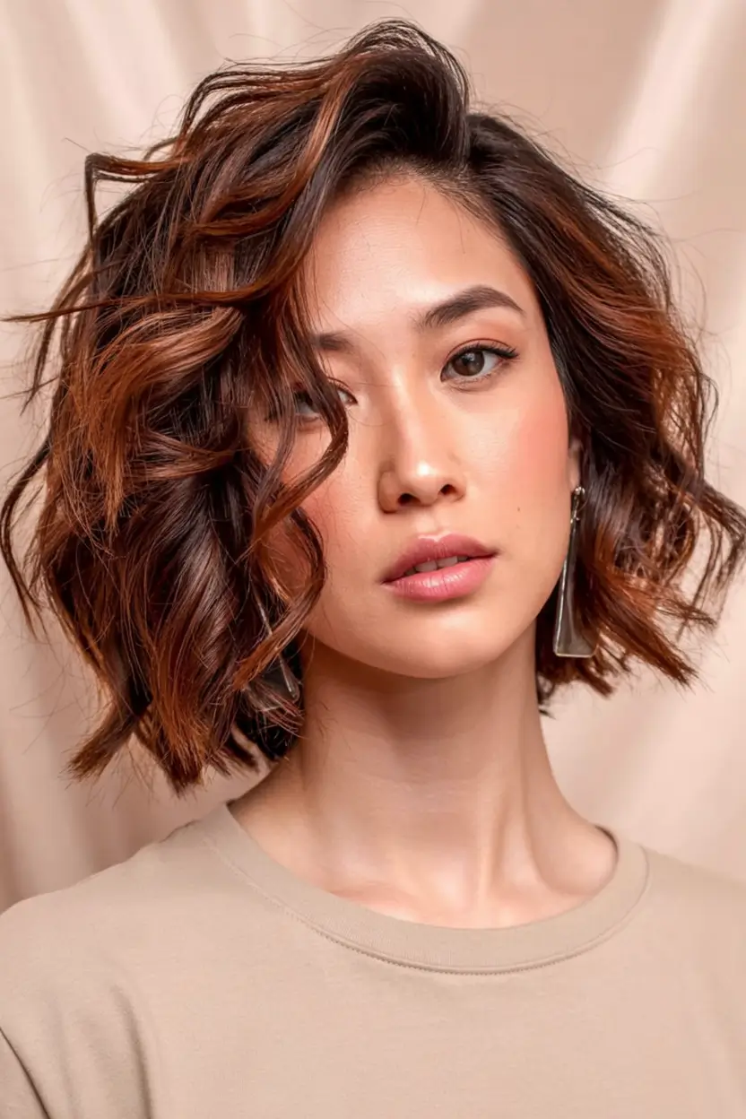2025 Hair Trends: Fall Cuts That Suit Oval Faces Deep-Part Bob With Structured Curls
