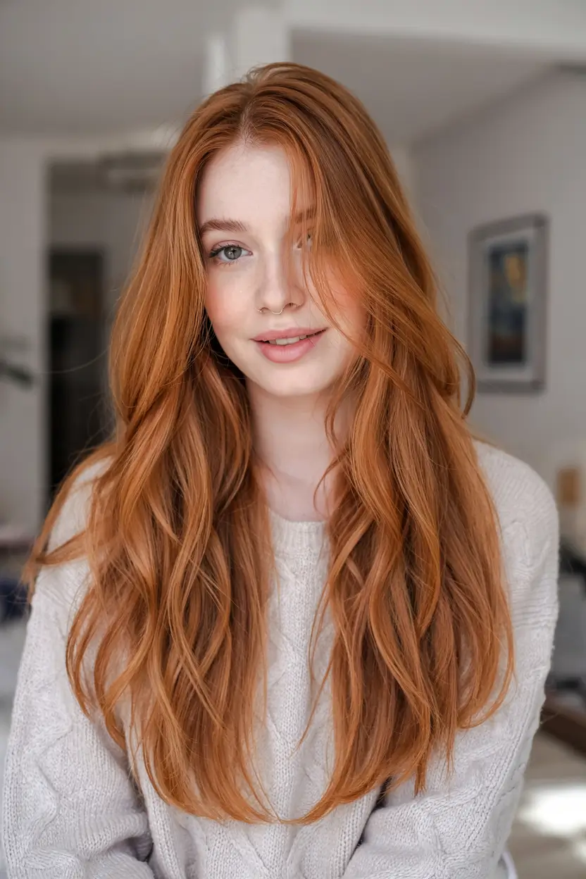 2025 Hair Trends: Fall Cuts That Suit Oval Faces Copper Waves With Sweeping Curtain Fringe