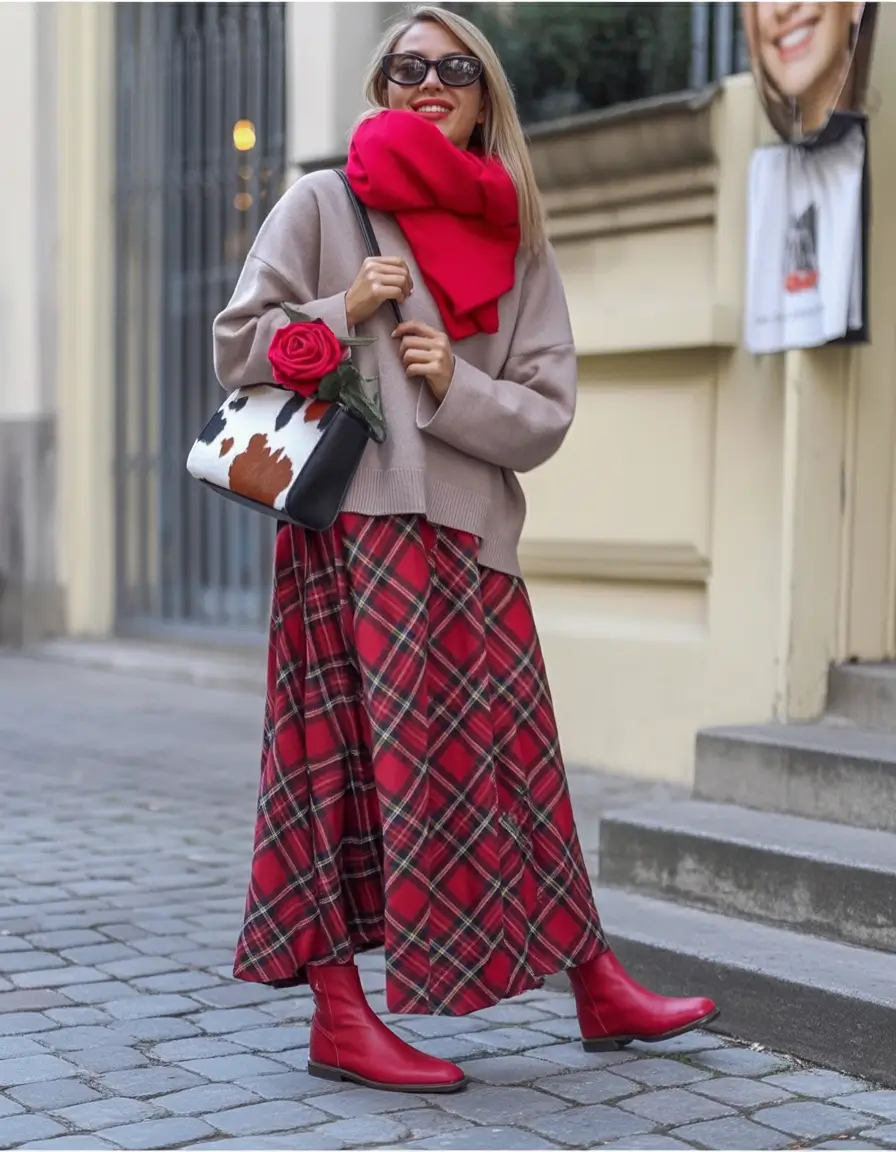 Fall Fashion Refresh - New outfits Ideas for 2025 Tartan Skirt And Cherry-Red Shine