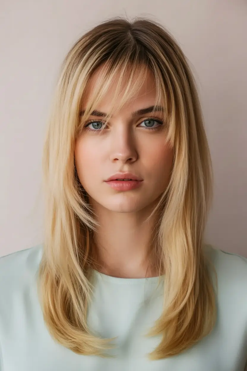 Fall Haircut Ideas for September 2025 Feathered Blonde Layers With Peekaboo Fringe