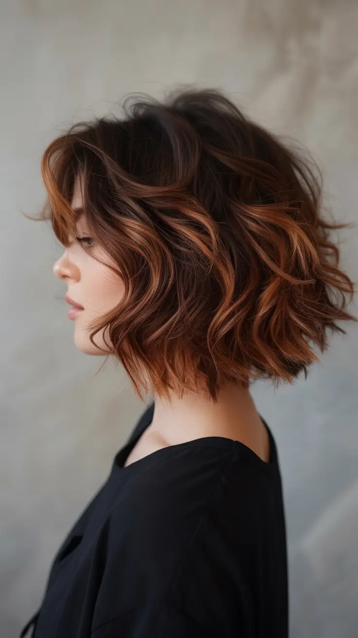 Fall Haircut Ideas for September 2025 Textured Chestnut Lob With Highlighted Curls