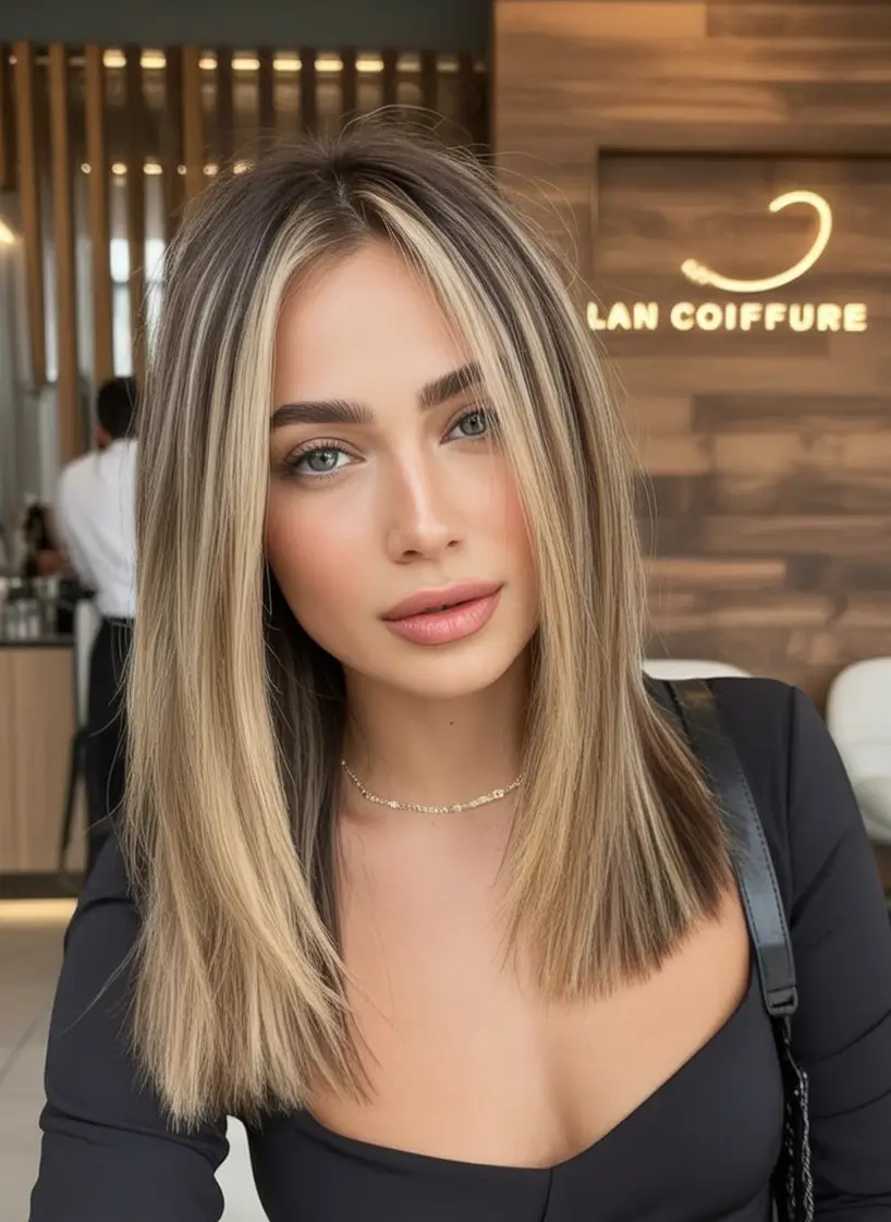 Fall Haircut Ideas for September 2025 Sleek Mid-Length with Bright Face Frame