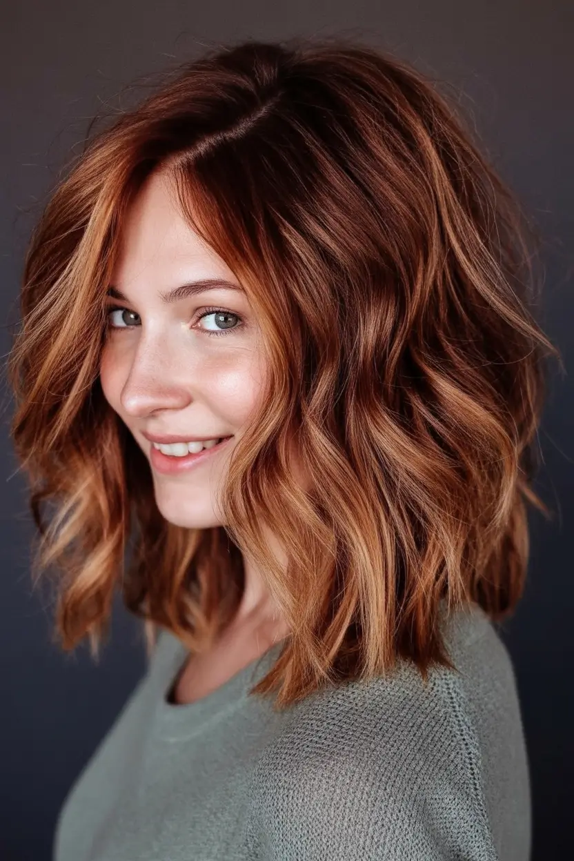 Fall Haircut Ideas for September 2025 Warm Cinnamon Bob with Loose Waves