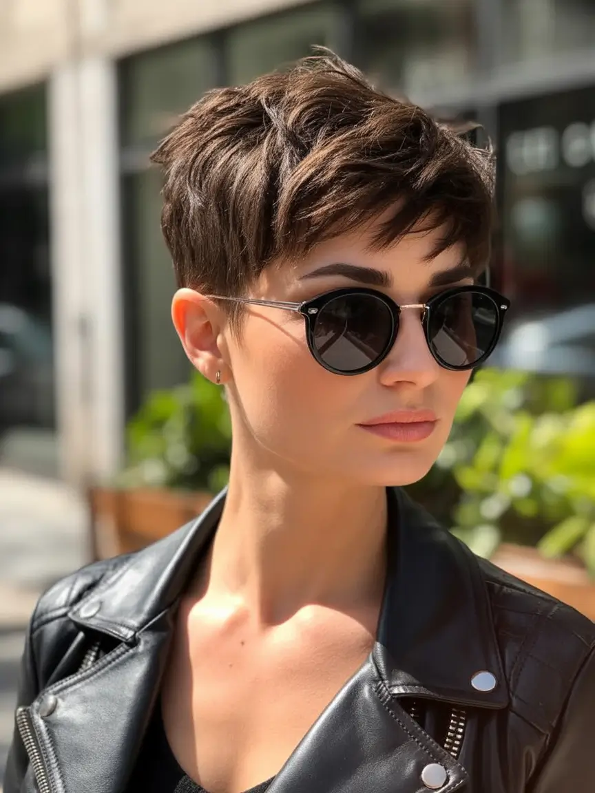 Fall Haircut Ideas for September 2025 Layered Brunette Pixie With Fringe