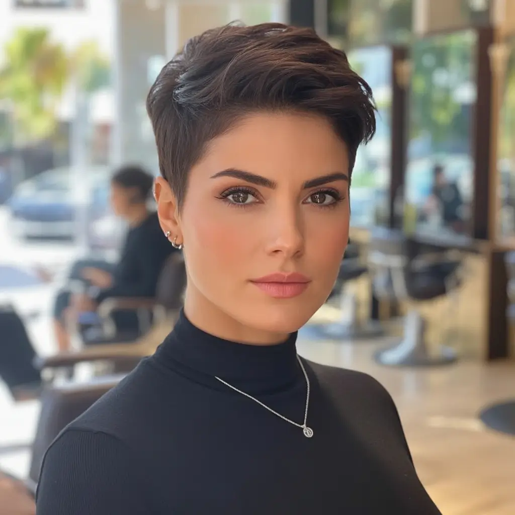 Fall Haircut Ideas for September 2025 Dark Chocolate Pixie with Sculpted Volume