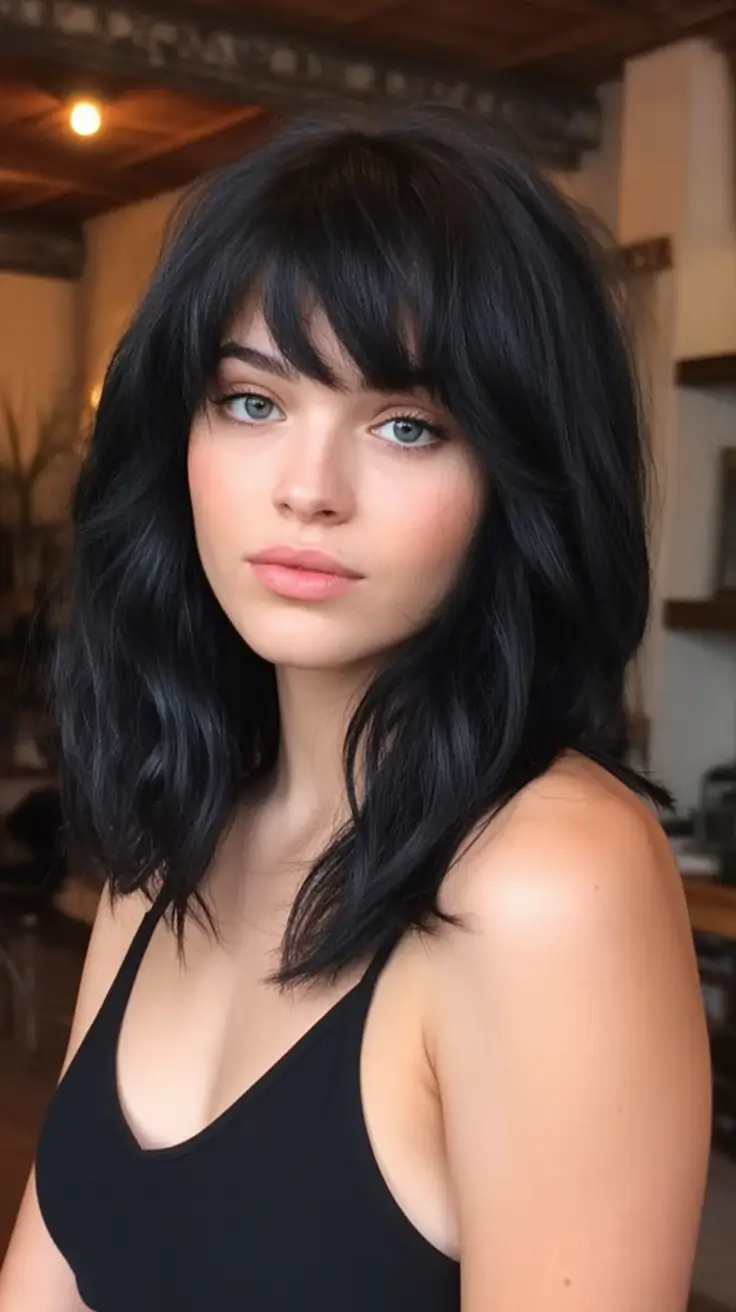Fall Haircut Ideas for September 2025 Midnight Waves with Full Curtain Bangs