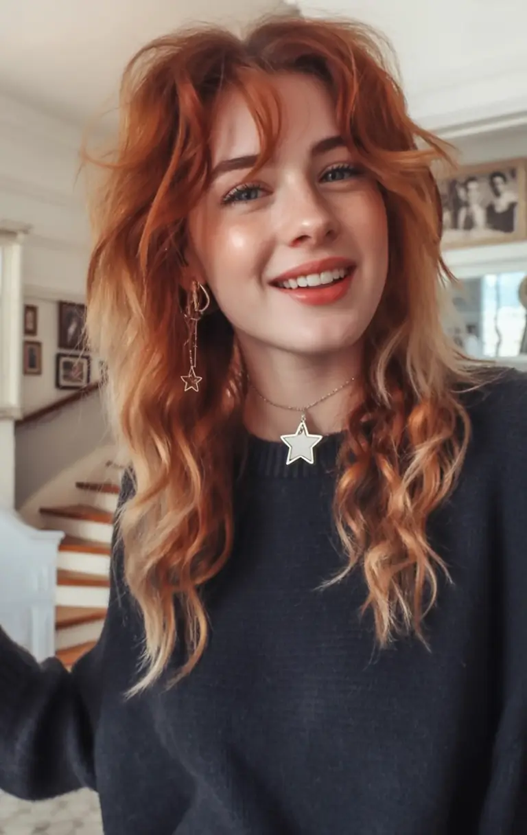 Fall Haircut Ideas for September 2025 Undone Strawberry Shag With Bangs