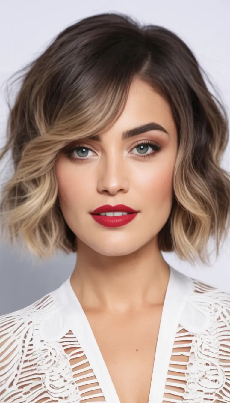 Fall hairstyle for women 2025 Short Ombre Waves with Volume