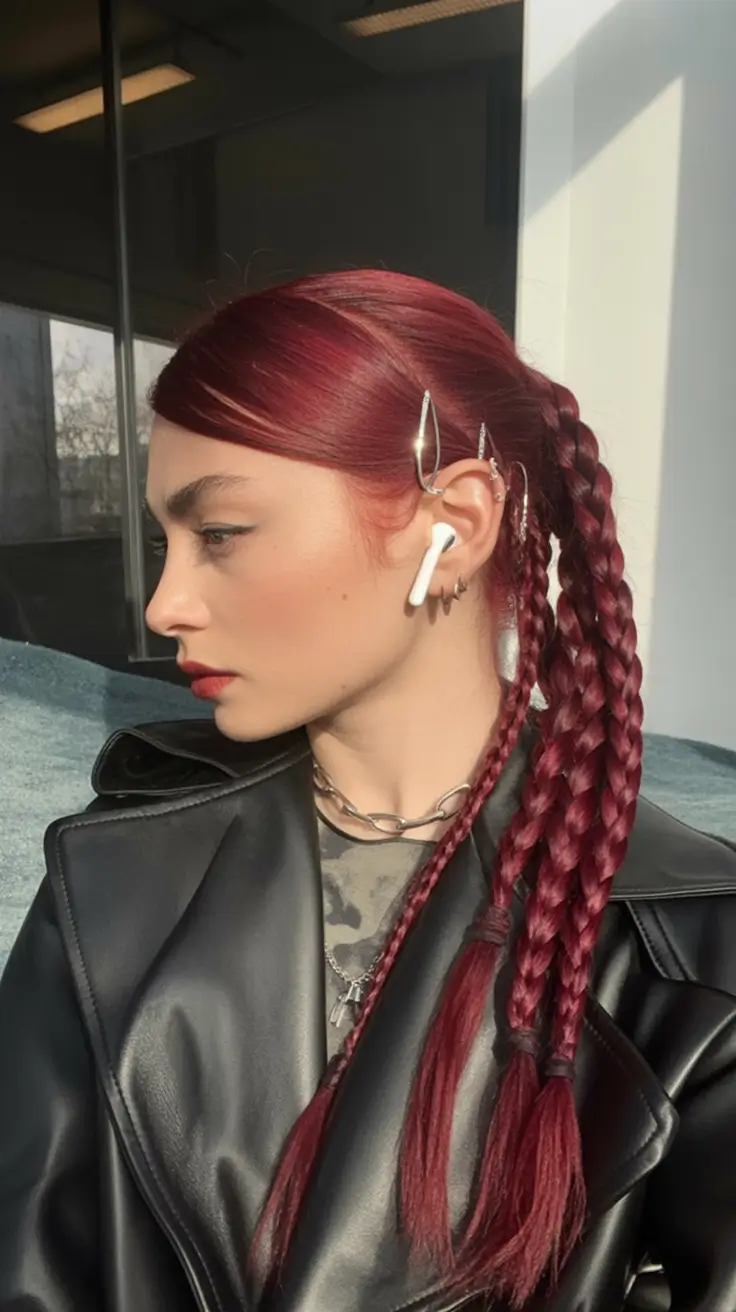 Fall hairstyle for women 2025 Rogue Red Braids With Edge
