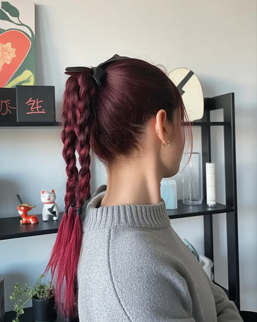 Fall hairstyle for women 2025 Berry Plaits With a Bow
