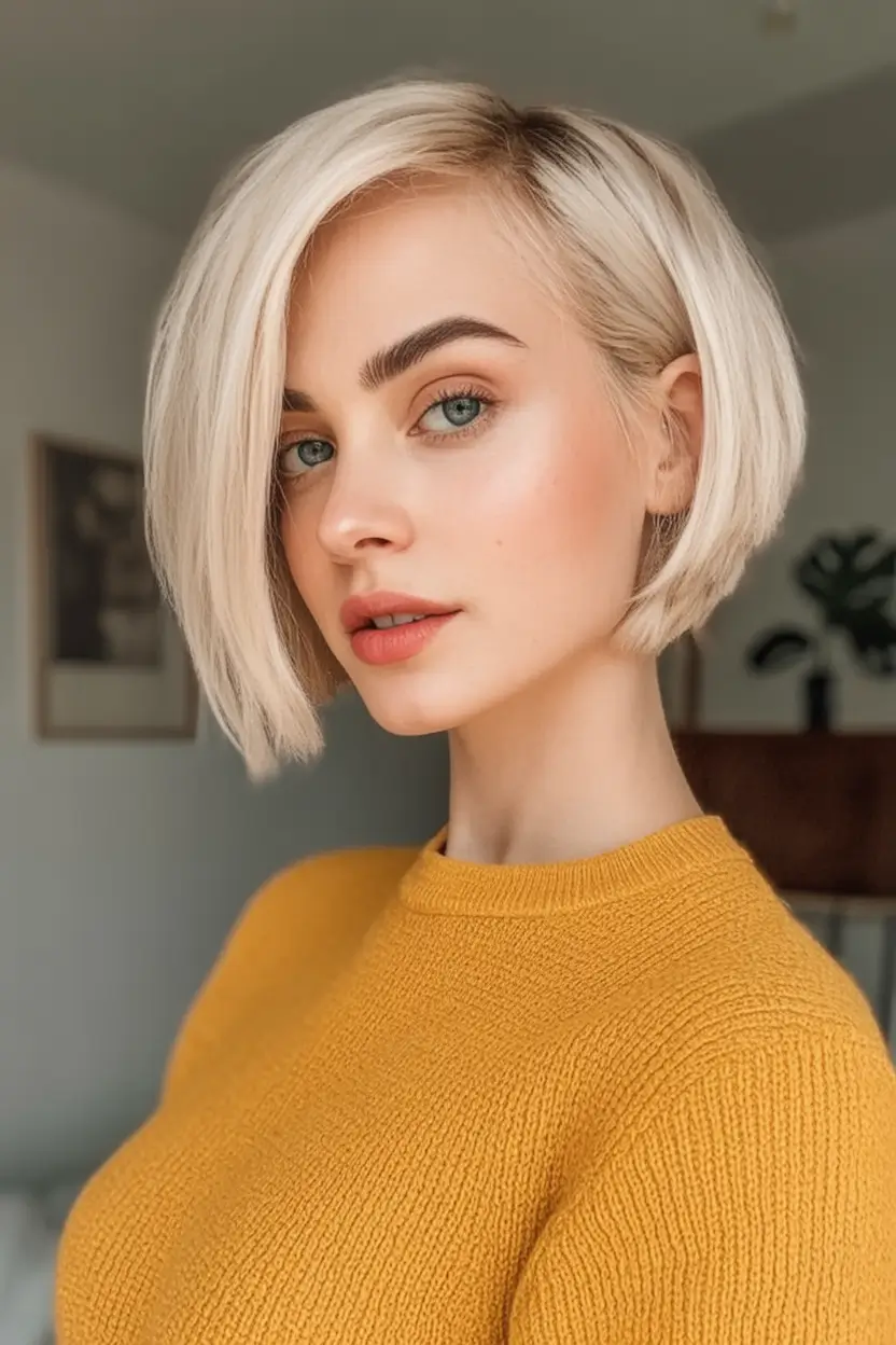 Fall hairstyle for women 2025 Polished Platinum Asymmetrical Cut